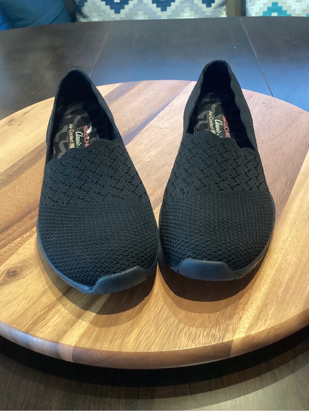 Skechers Black Knit Slip-On Memory Foam classic fit Shoes